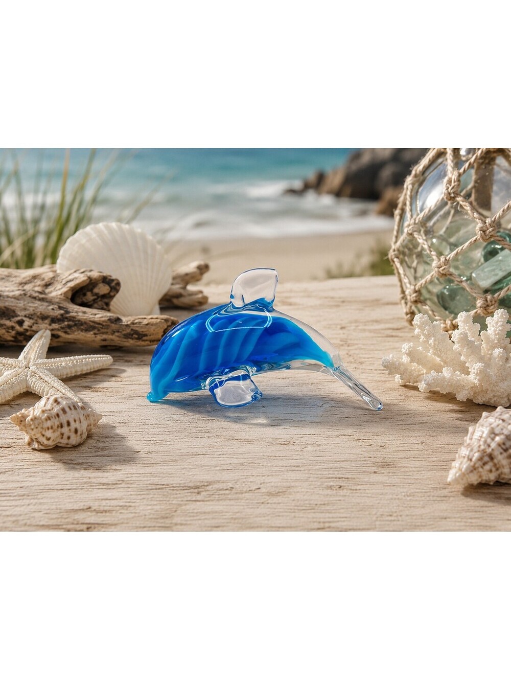 Vintage Hand Blown Blue Art Glass Dolphin Figurine Murano Style 4.5" Unsigned